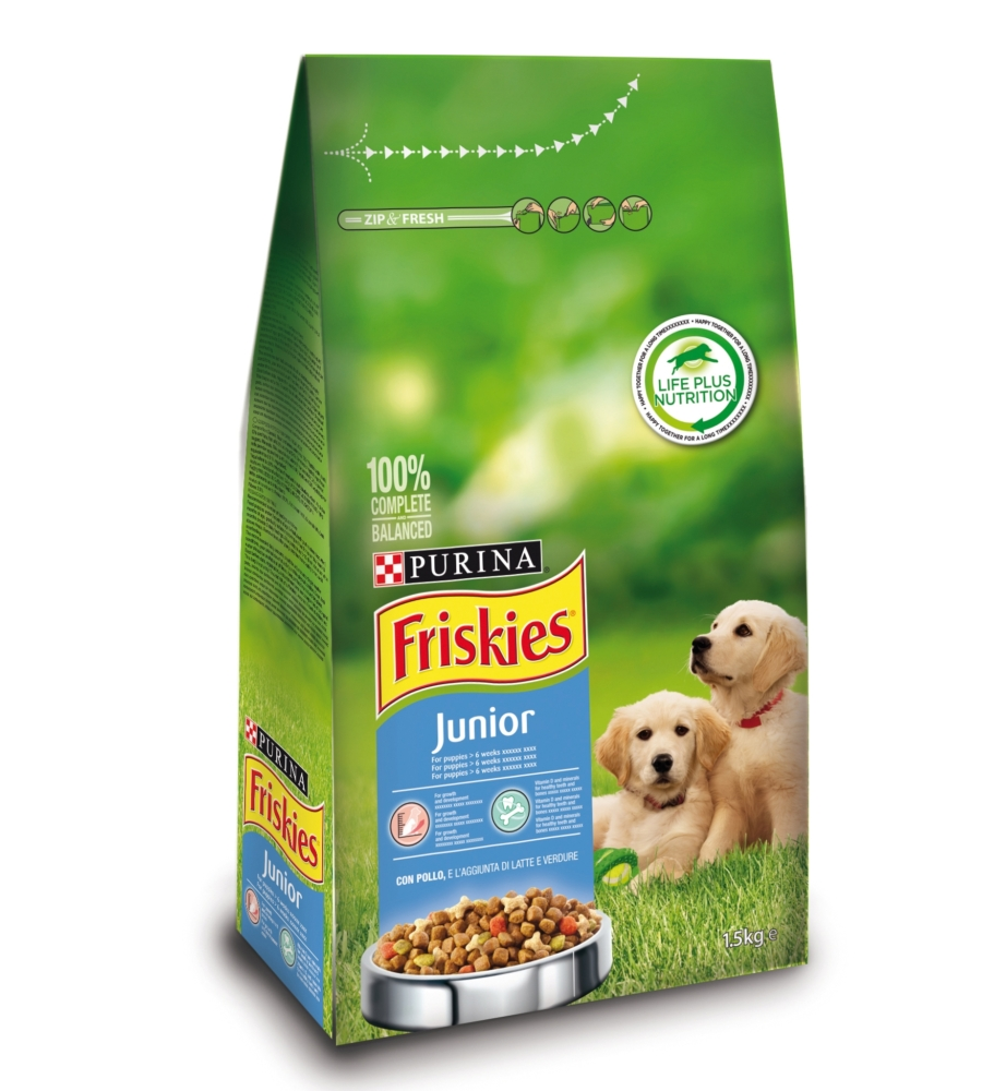 Friskies junior, alimento secco per cane con pollo, cereali e verdure 1,5 kg.