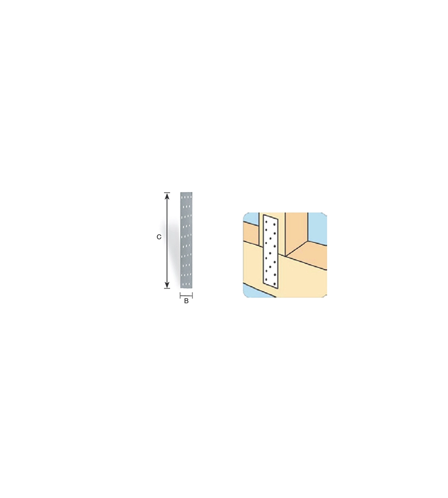 Giunto a piastra forato, lungo 80 x 1200 mm.