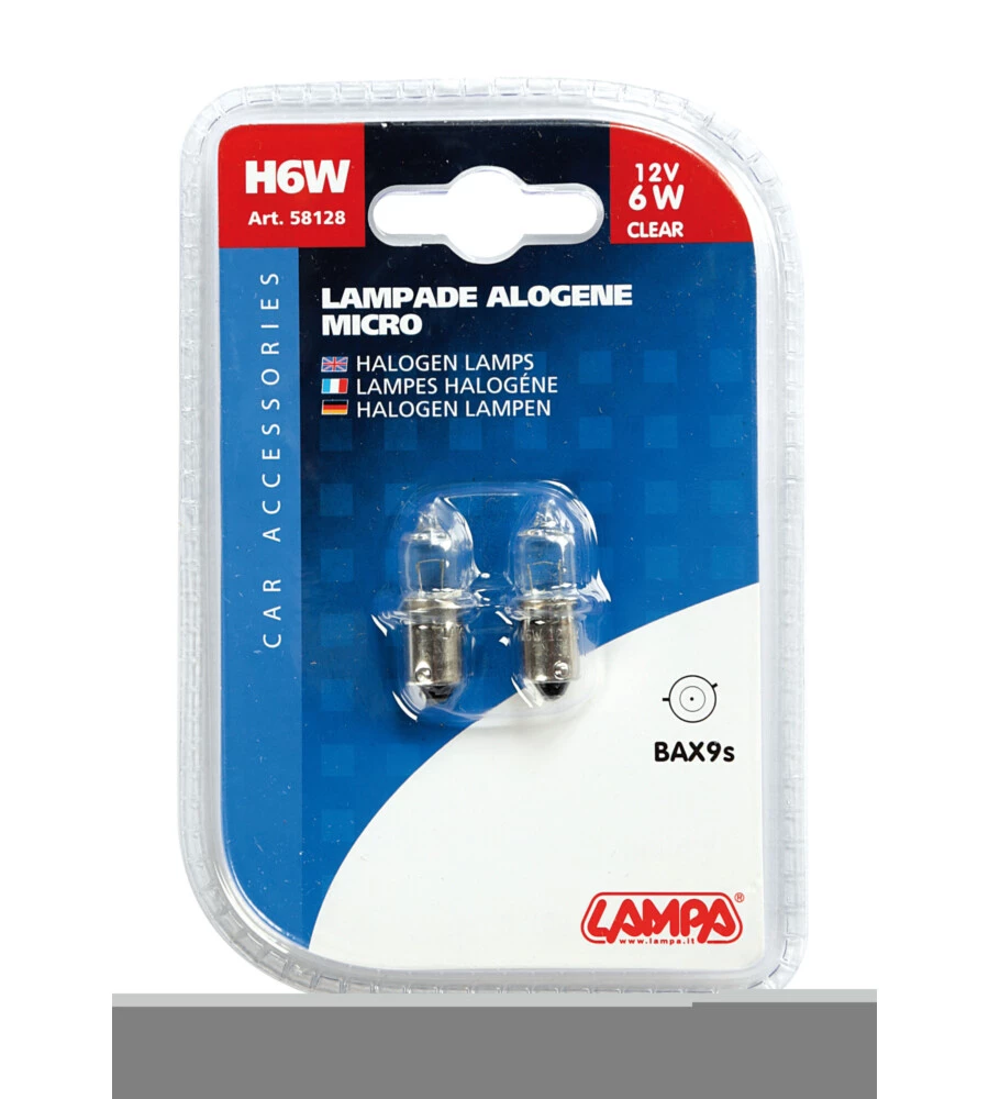 Lampada alogena micro 12v - h6w - 6w - bax9s - 2 pz  - d/blister  58128