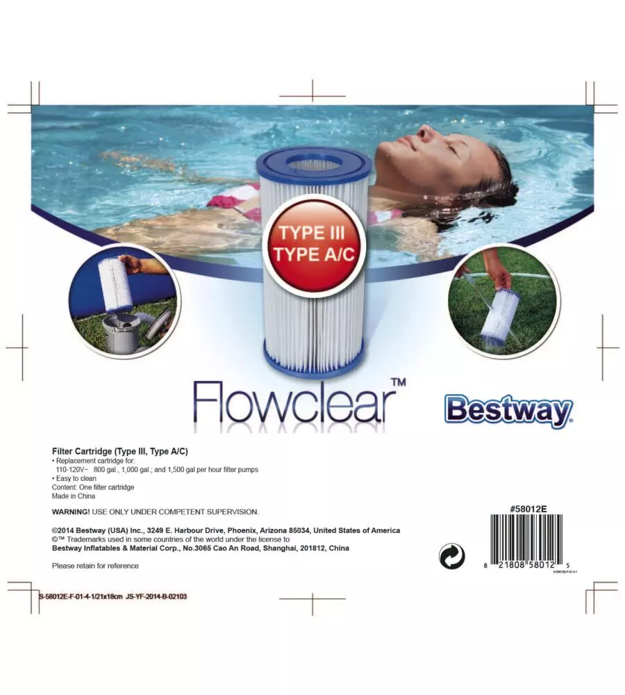 Filtro a cartuccia iii per pompe piscina da 5.678 lt/ora - bestway 58012