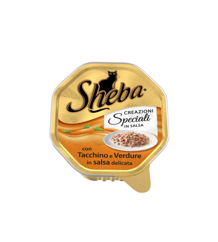 Sheba creazioni speciali in salsa con tacchino e verdure in una salsa delicata