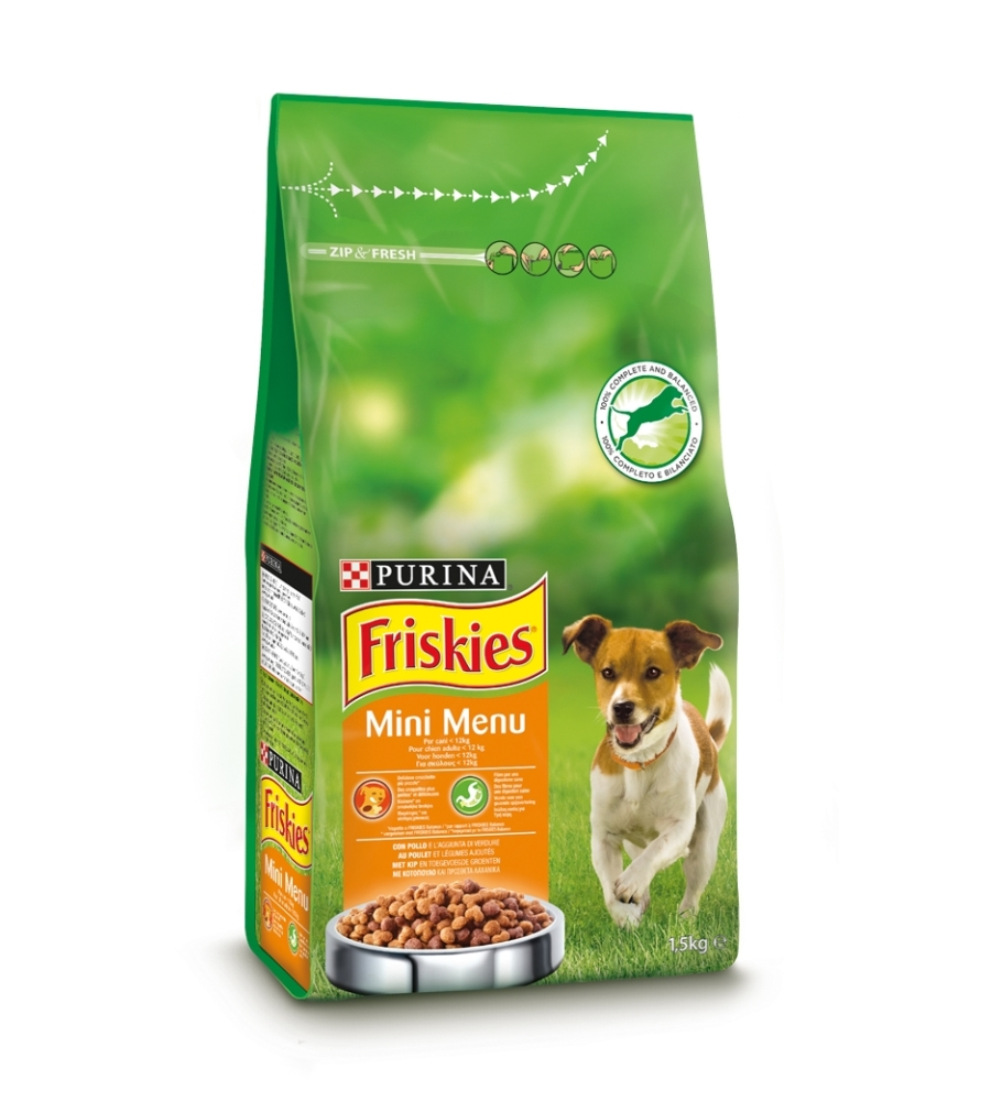 Friskies minu menu, alimento secco per cane con pollo e verdure, 6x1,5kg.