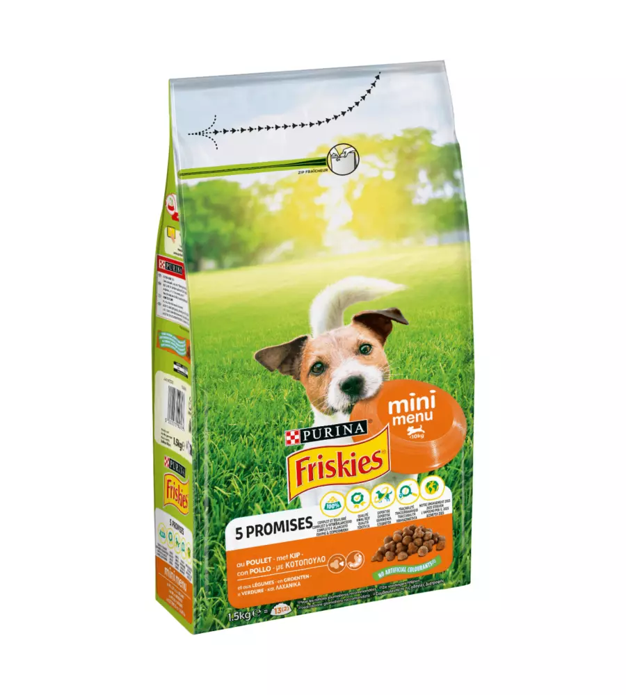 Crocchette per cani purina friskies "mini menu" adulto di taglia piccola con pollo 1,5 kg