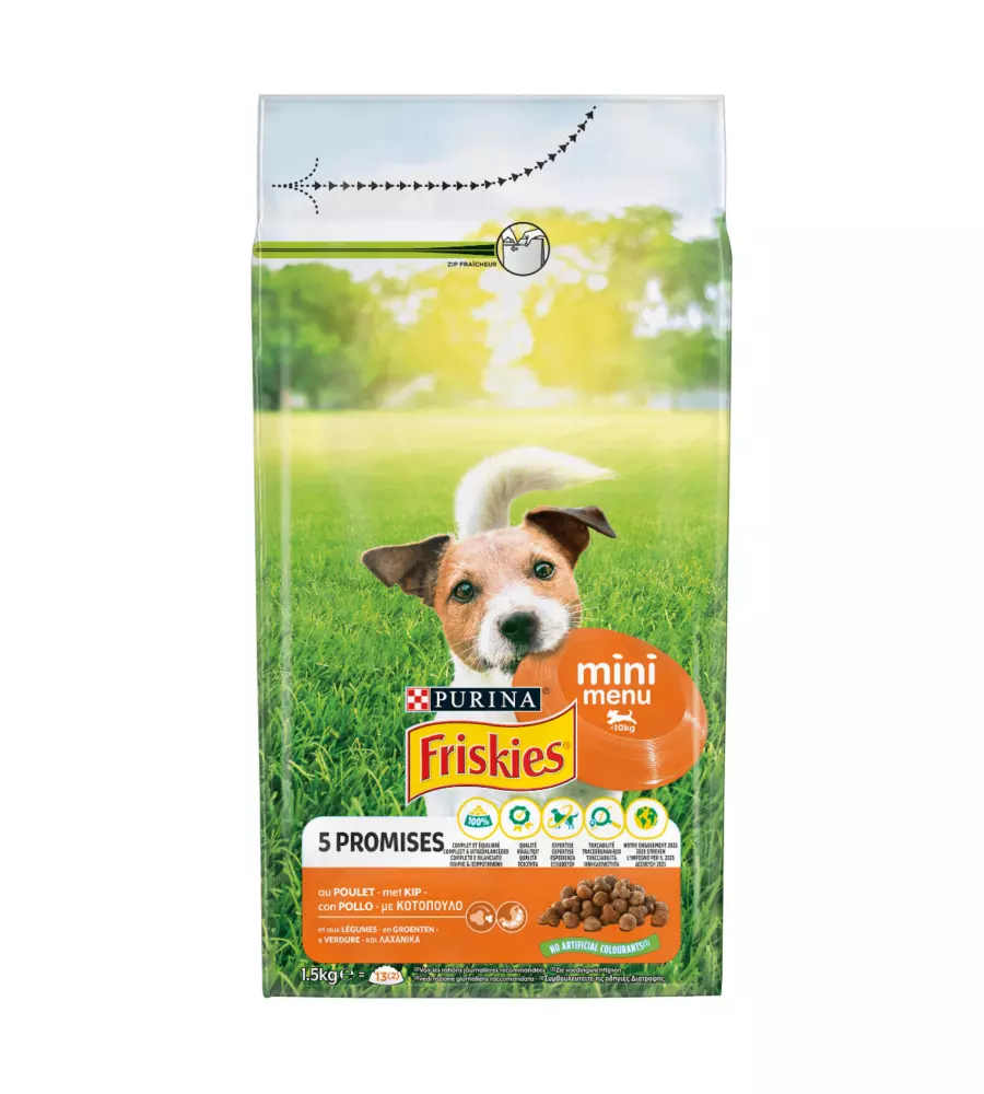 Crocchette per cani purina friskies "mini menu" adulto di taglia piccola con pollo 1,5 kg