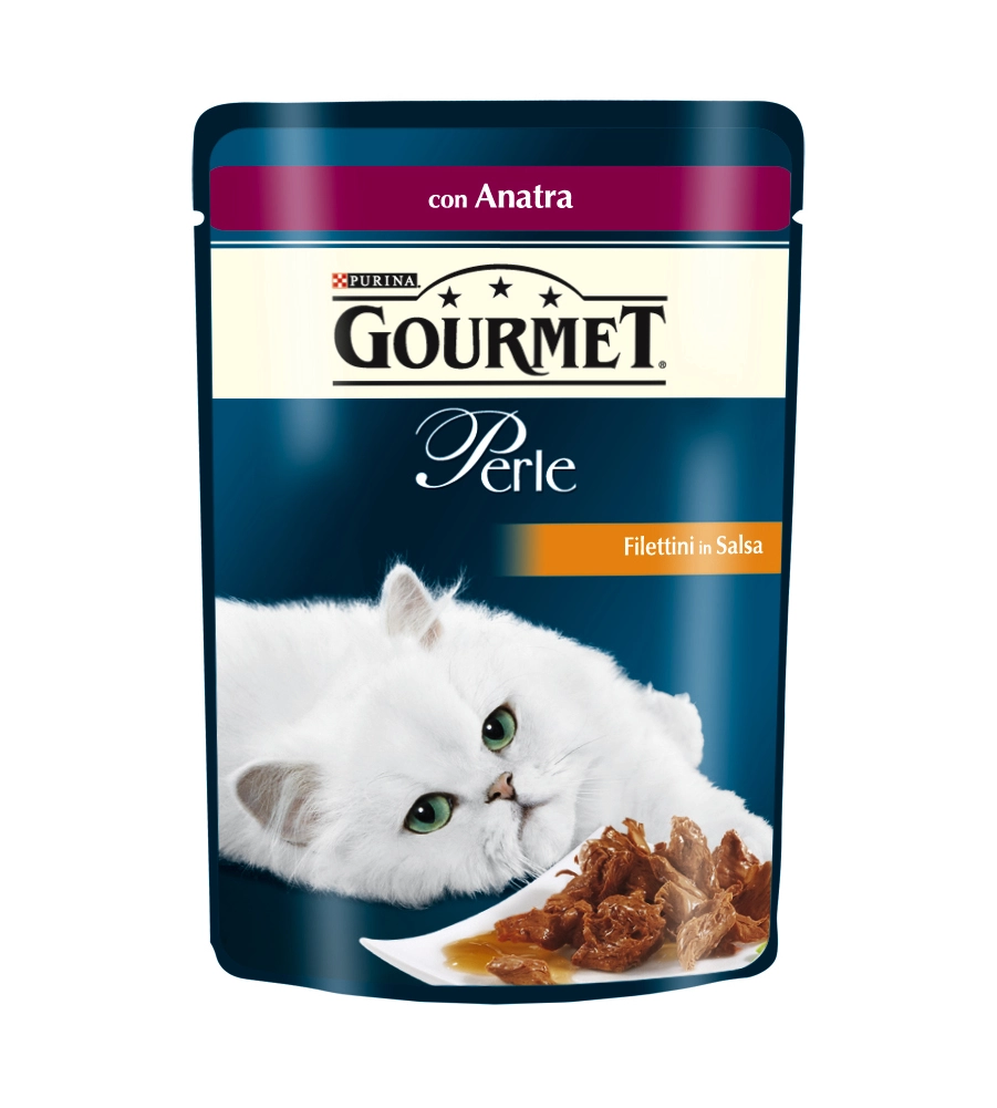 Gourmet perle - alimento umido per gatto, filettini in salsa con anatra.