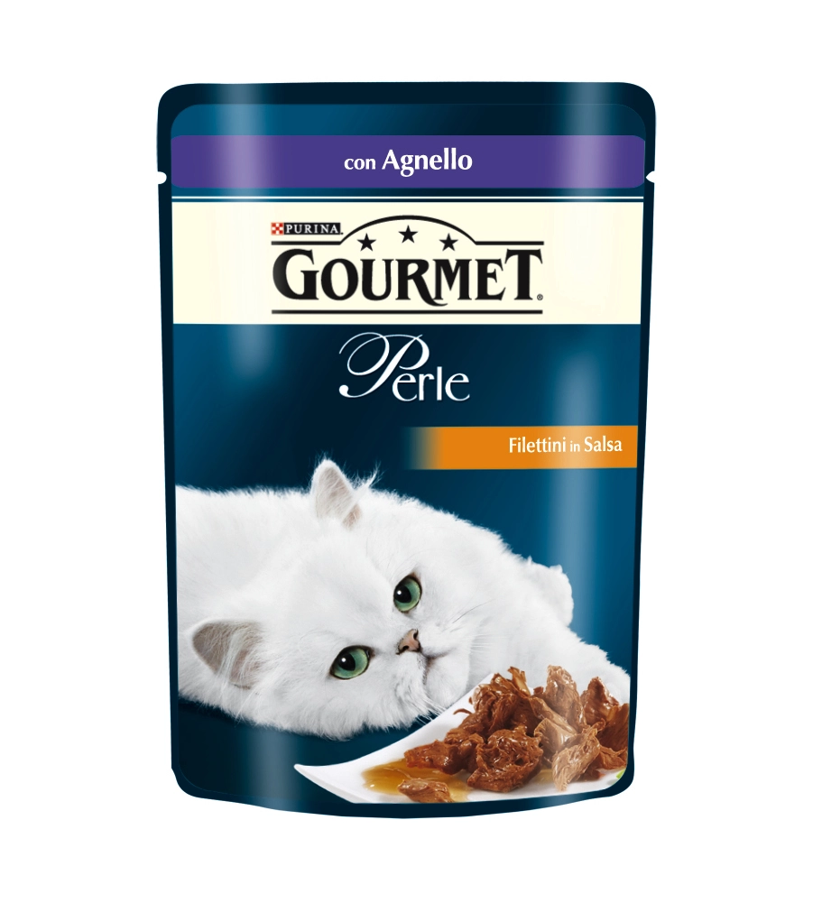 Gourmet perle - alimento umido per gatto, filettini in salsa con agnello.