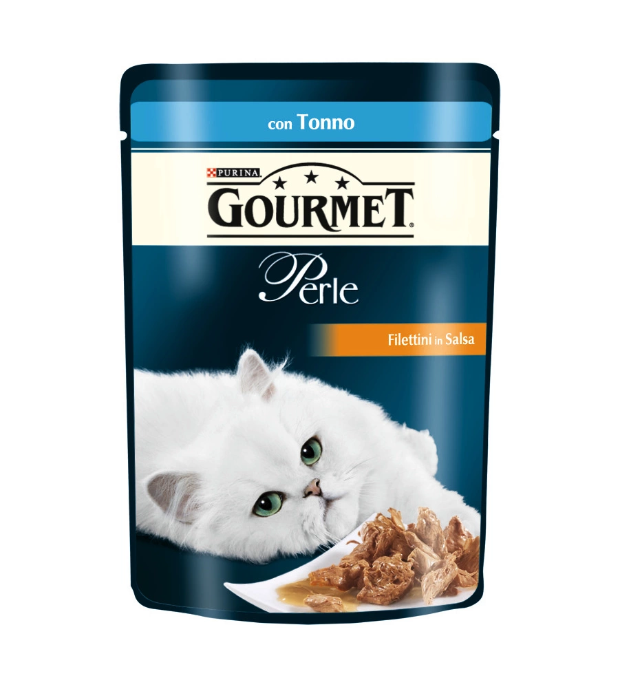 Gourmet perle - alimento umido per gatto, filettini in salsa con tonno, 85 gr.