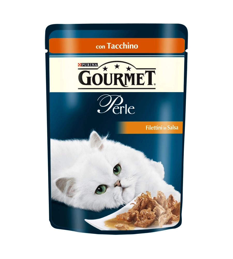 Gourmet perle - alimento umido per gatto, filettini in salsa con tacchino, 85 gr.