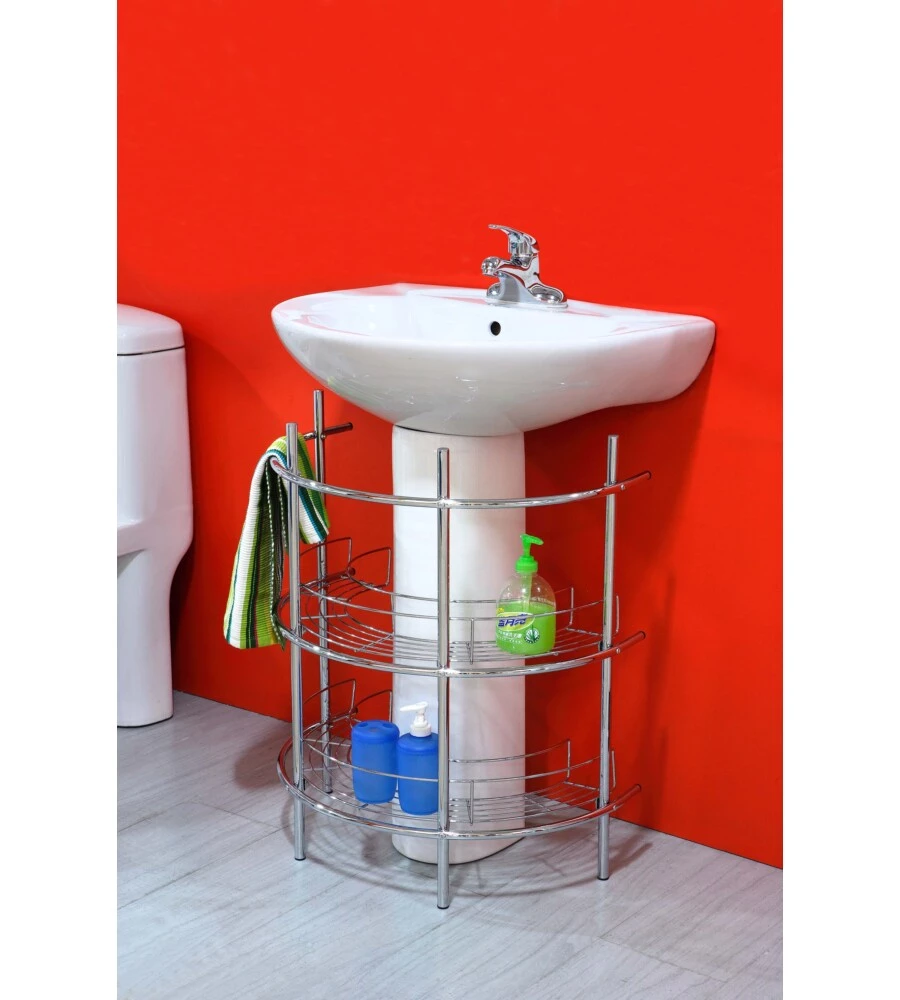 Mensola da bagno sottolavello 2 ripiani angolare rotondo, 56x36x67,5 cm