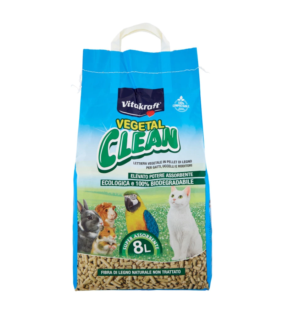 Lettiera per gatti vitakraft "vegetal clean" 8 litri