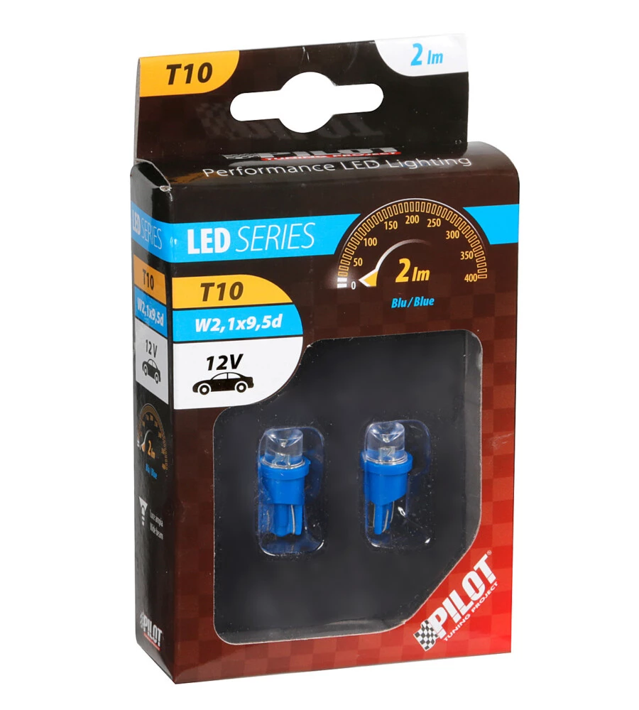 Lampada 1 led colour-led wide 12v - (t10) - w2,1x9,5d - 2 pz  - scatola - blu  58145