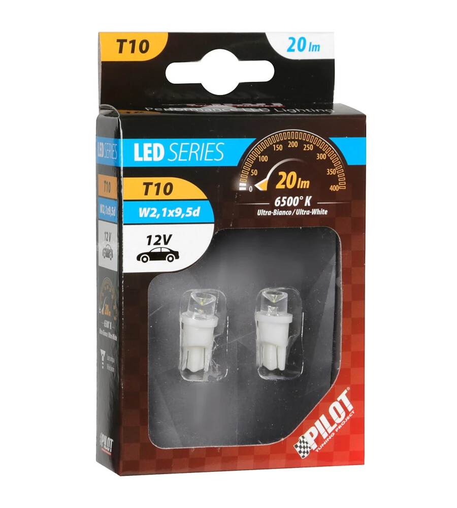 Lampada 1 led colour-led wide 12v - (t10) - w2,1x9,5d - 2 pz  - d/blister - bianco  58146