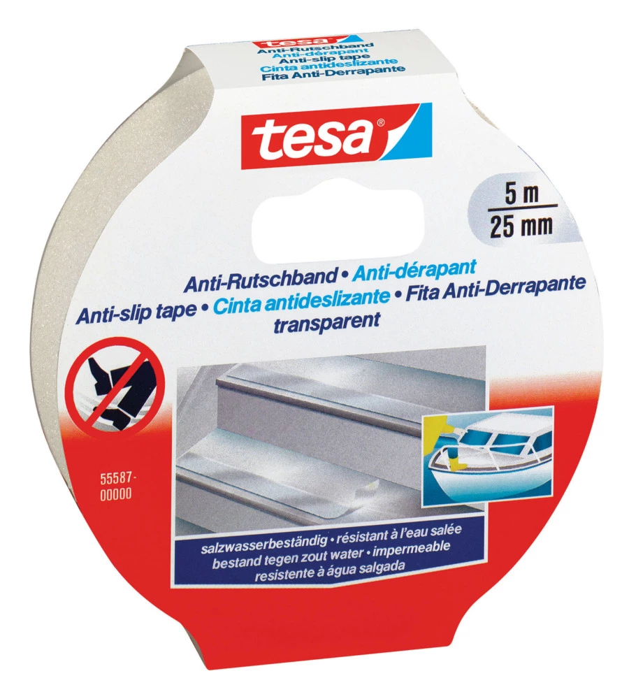 Nastro antiscivolo anti-slip trasparente, 25 mm x 5 mt - tesa