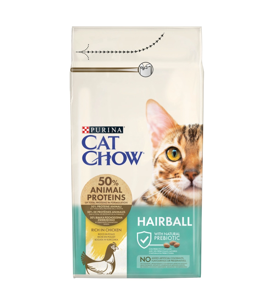 Crocchette per gatto adulto "cat chow hairball"  al pollo, 1,5 kg - purina