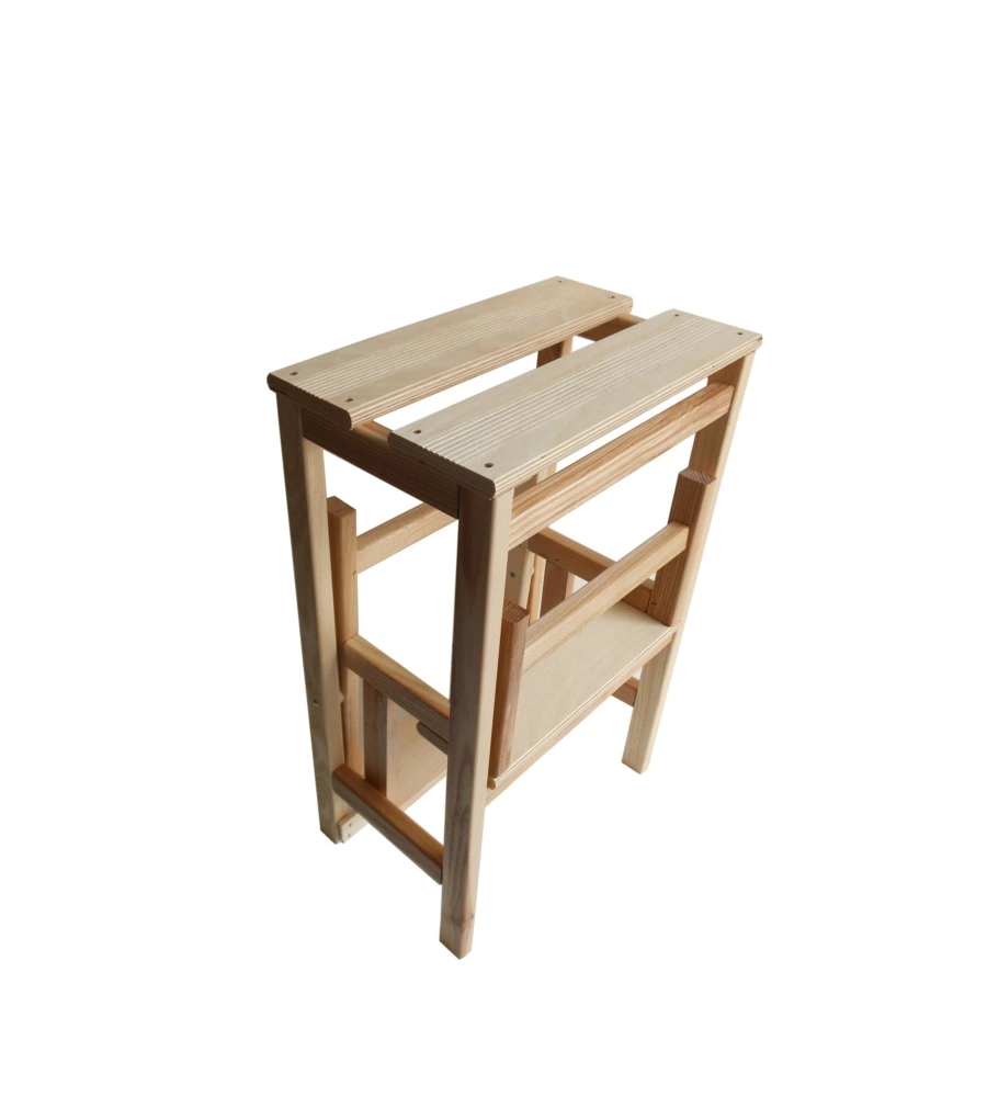 Sgabello scala con 3 gradini a ribalta richiudibile in legno, 37x23x60 cm