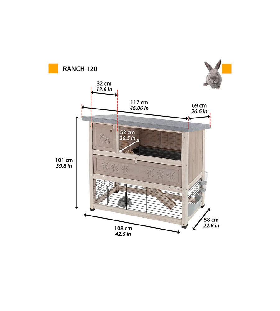 Conigliera in legno 'ranch 120' a due piani, 117x69x101 cm  - ferplast