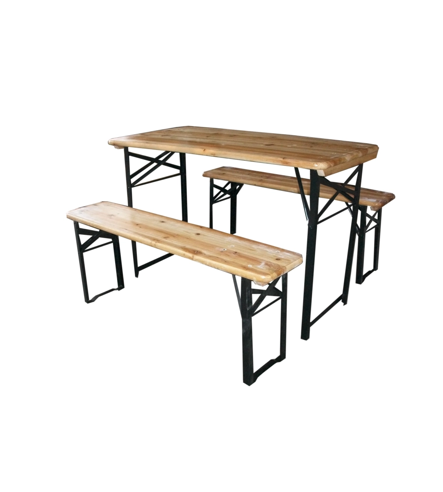 Set birreria da giardino euro garden in legno con tavolo e panche pieghevoli, 200x70 cm