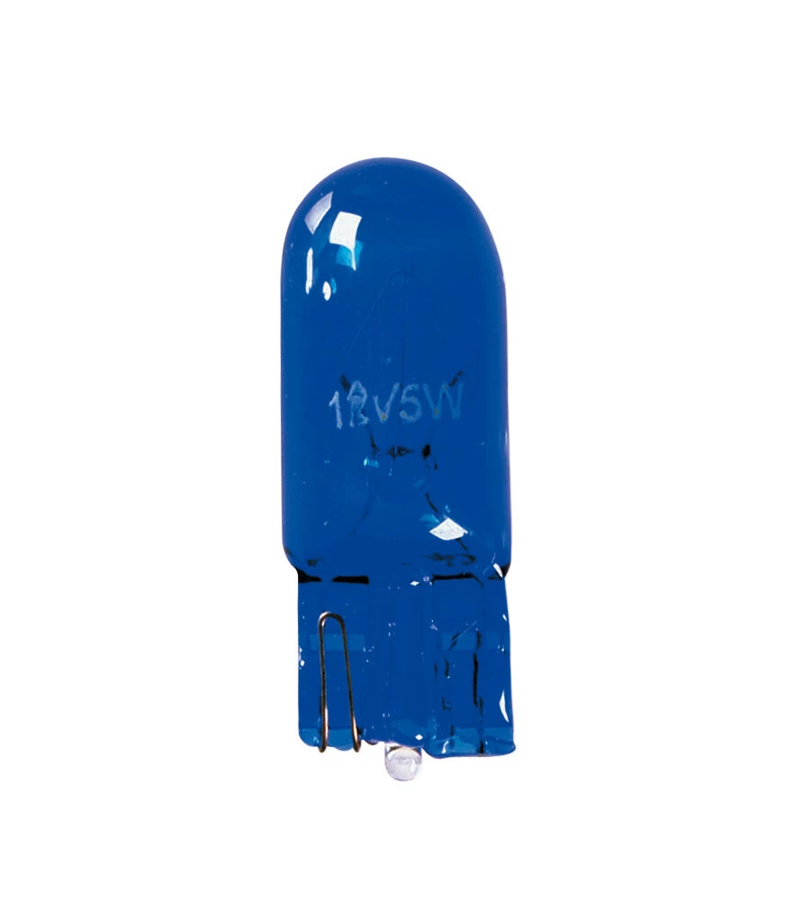 Lampada zoccolo blue dyed glass 12v - (w5w) - 5w - w2,1x9,5d - 2 pz  - d/blister  58359