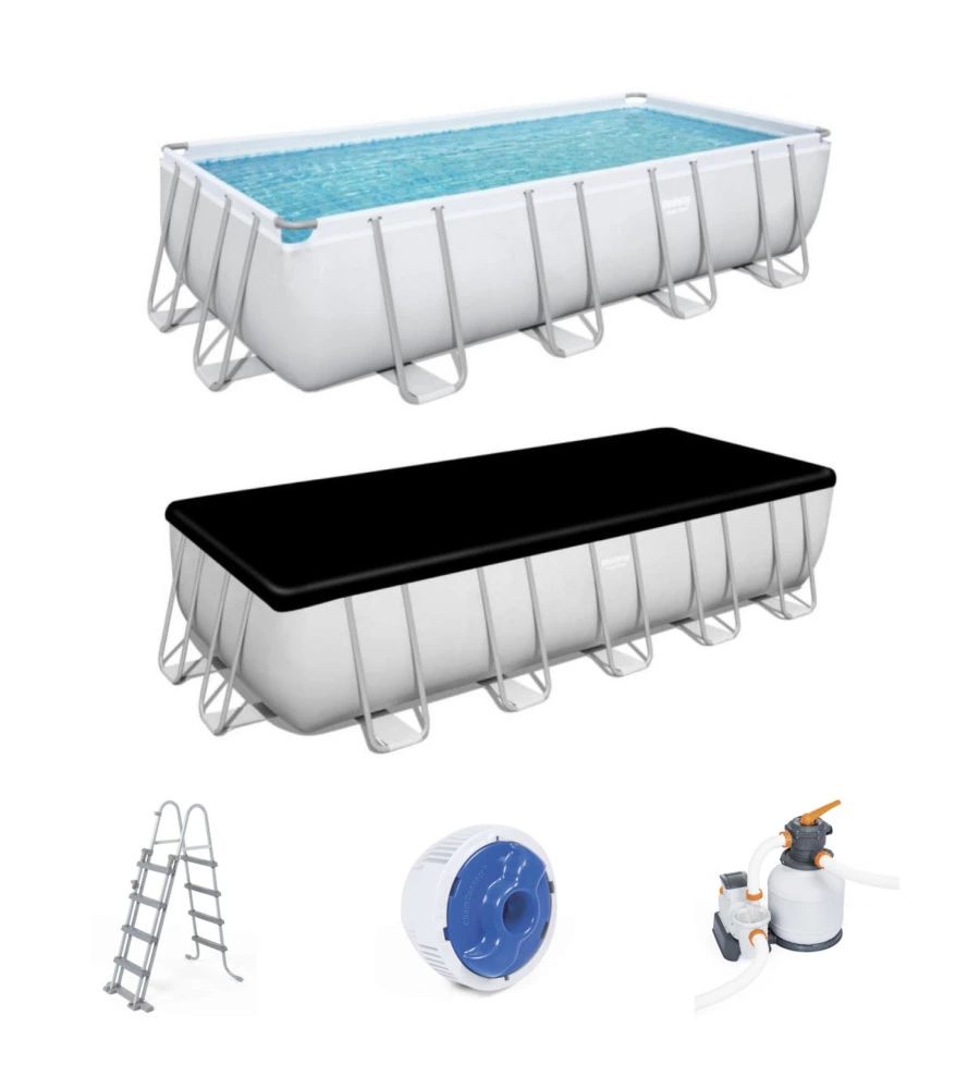 Piscina fuori terra rettangolare bestway "power steel frame" 549x274x122 cm con di pompa, scaletta, cover e chemconnect - cod. 56466