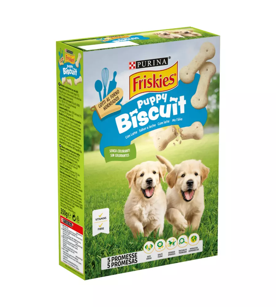 Biscotti per cani purina friskies "puppy biscuit" per cuccioli di tutte le taglie con latte 350 gr