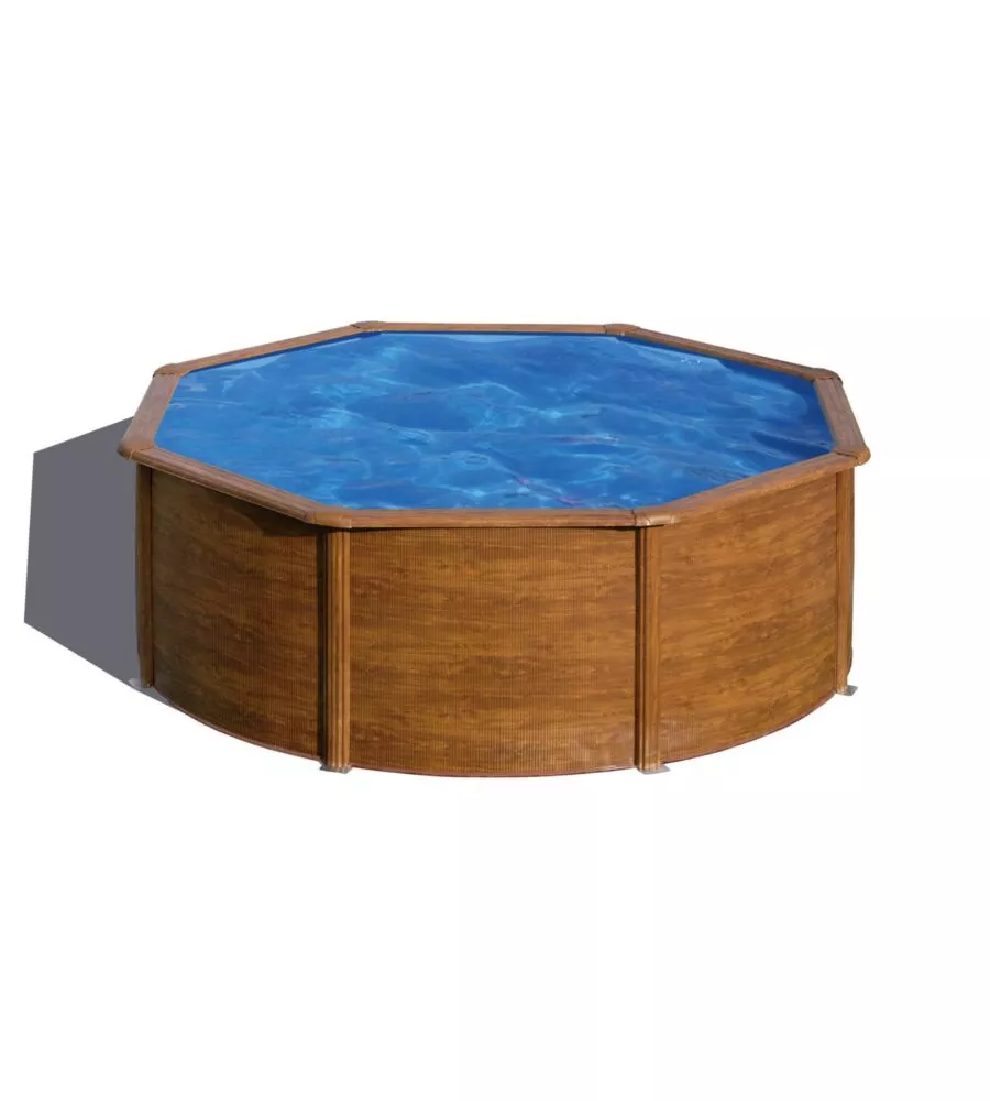 Piscina fuori terra rotonda gre "pacific" in acciaio effetto legno 350x350x120 - cod. kit350w