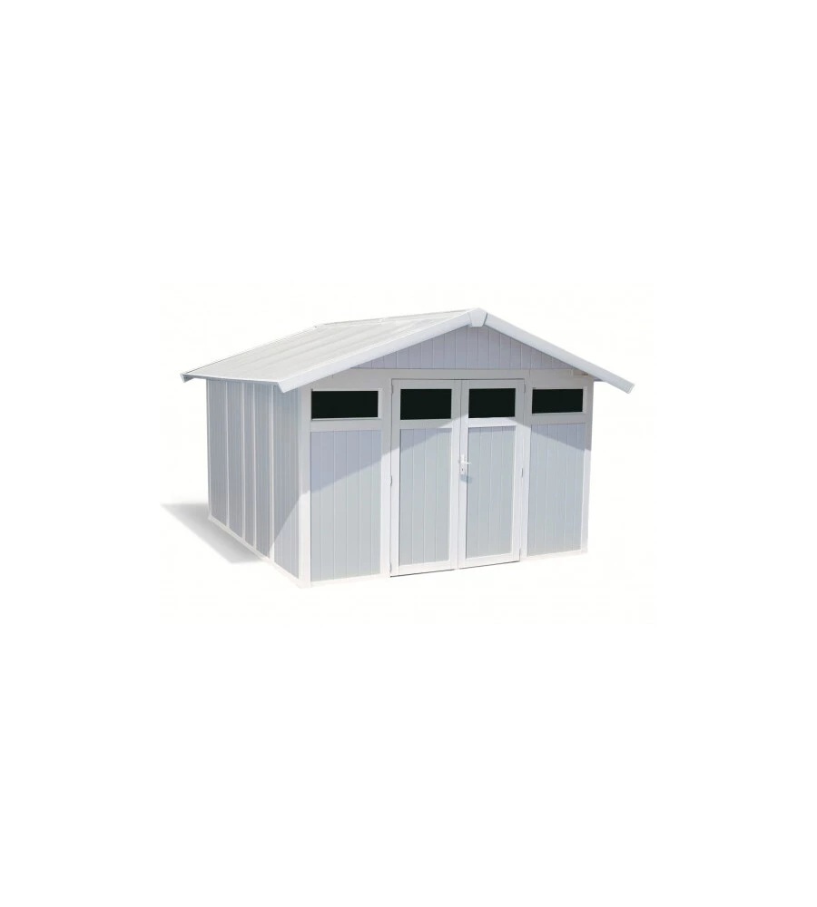 Casetta da giardino in pvc grosfillex "utility 11" grigio-azzurro e bianco - cod. 22811137