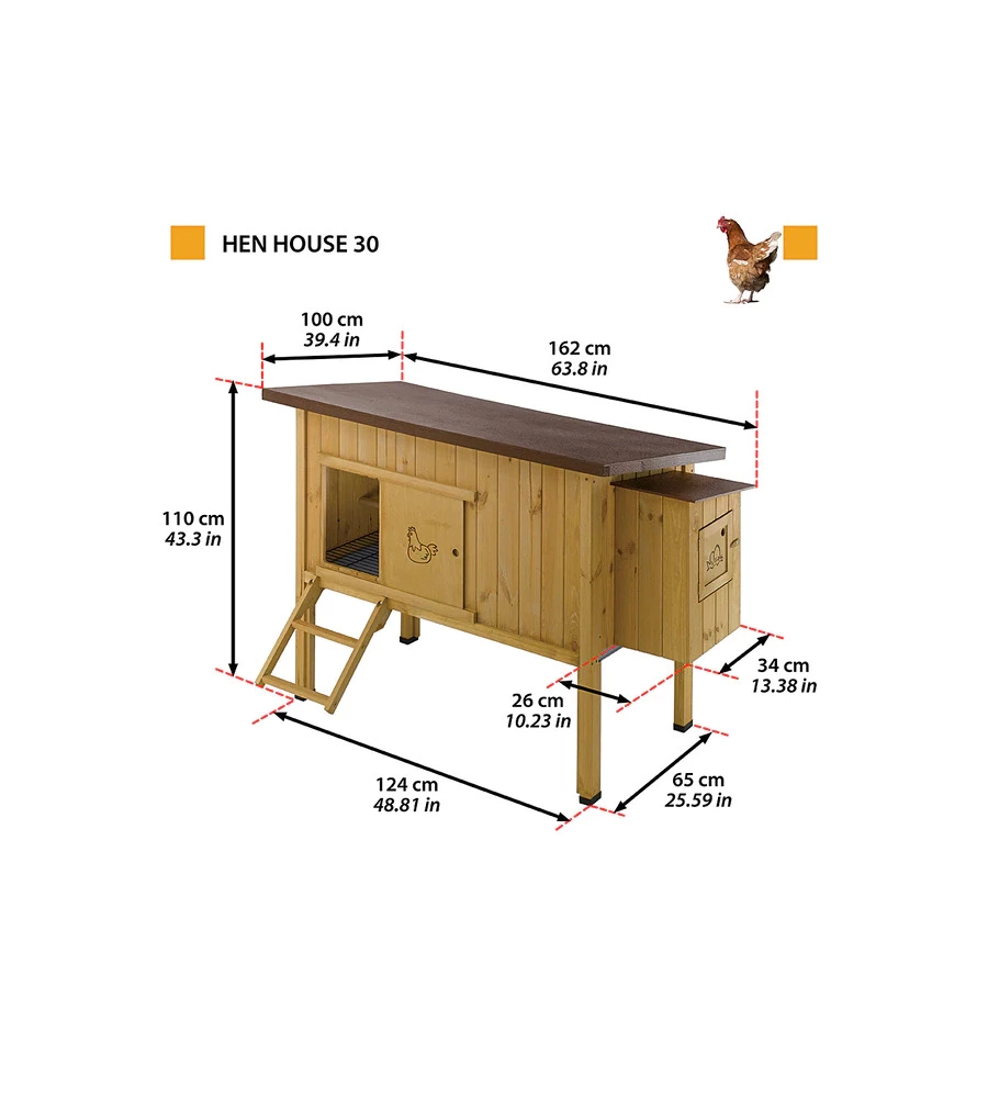 Casetta pollaio per galline in legno 'hen house 30', 162x100x110 cm - ferplast