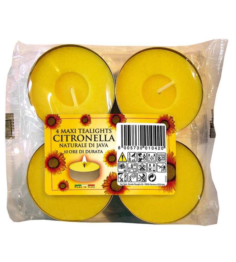 Candela alla citronella "corfu maxi tealights", 4 candele