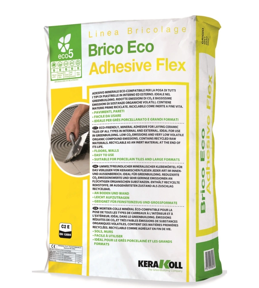 Adesivo minerale "brico eco adhesive flex" da 25 kg - kerakoll.