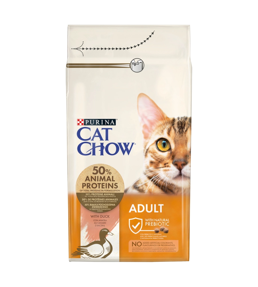 Crocchette per gatto adulto "cat chow" all'anatra, 1,5 kg - purina