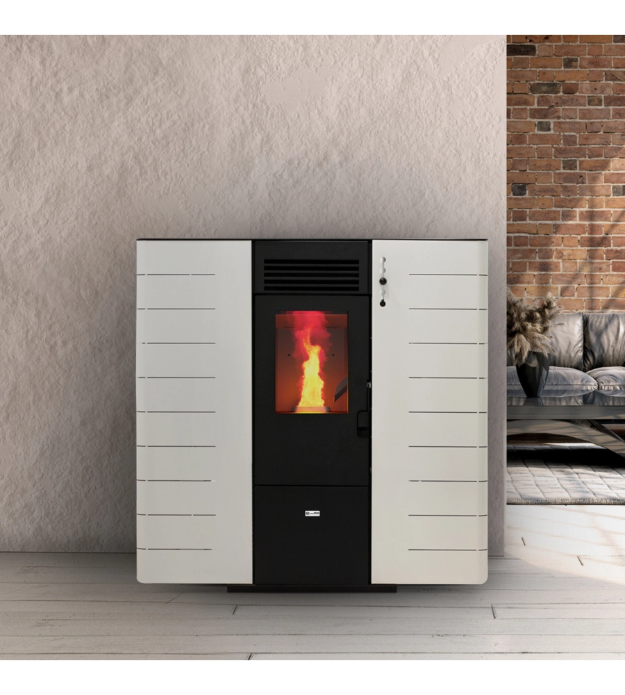 Stufa a pellet slim canalizzata canadian stove "slim 10c" bianco 9,0 kw