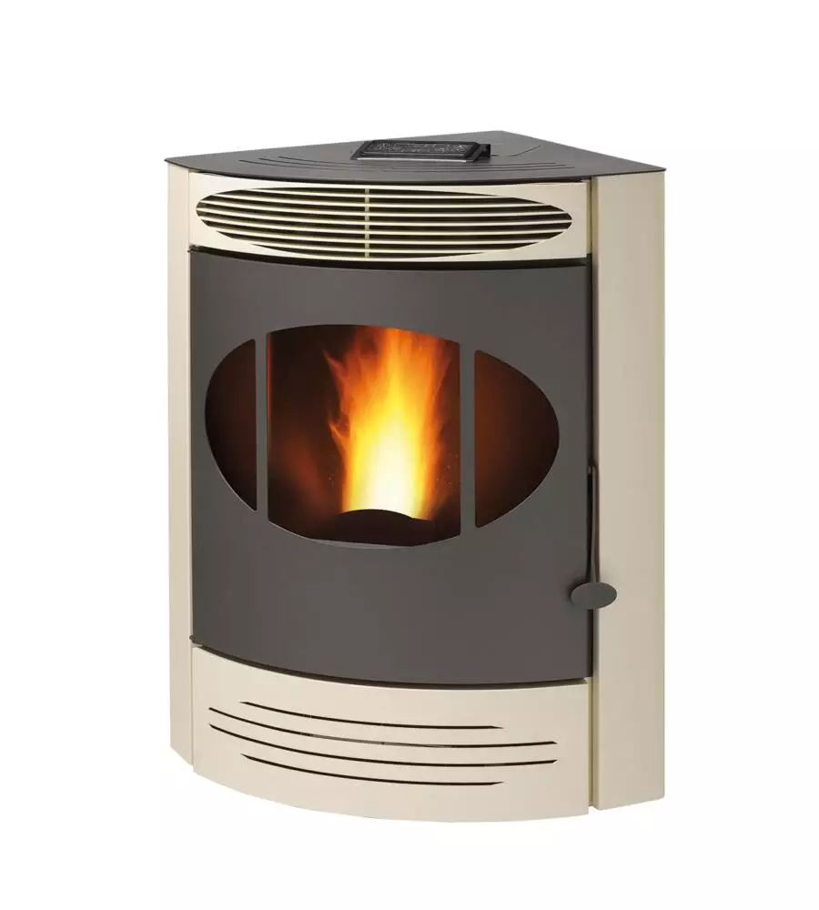 Stufa a pellet angolare ventilata caris "gemma" avorio 10,5 kw