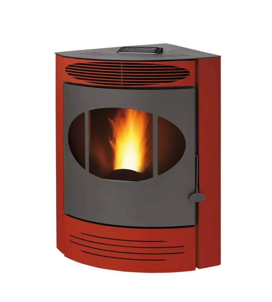 Stufa a pellet angolare ventilata caris "gemma" bordeaux 10,5 kw