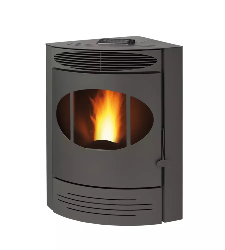 Stufa a pellet angolare ventilata caris "gemma" grigio 10,5 kw