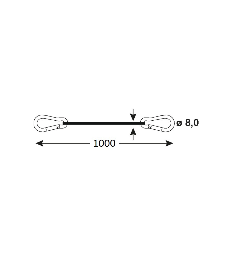 Cavo elastico Ø 8 x 1000 mm. con ganci in alluminio a moschettone 2 pz.