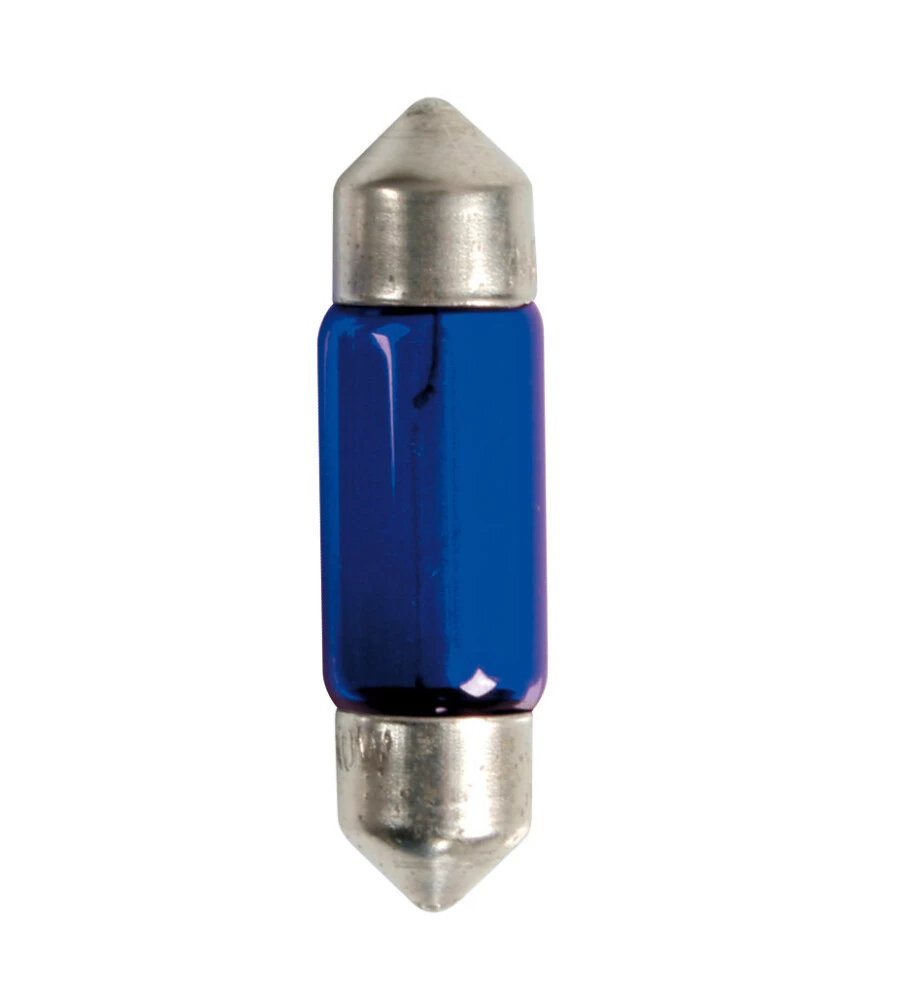 Lampada siluro blue dyed glass 12v - (c10w) - 11x35 mm - 10w - sv8,5-8 - 2 pz  - blister  58367