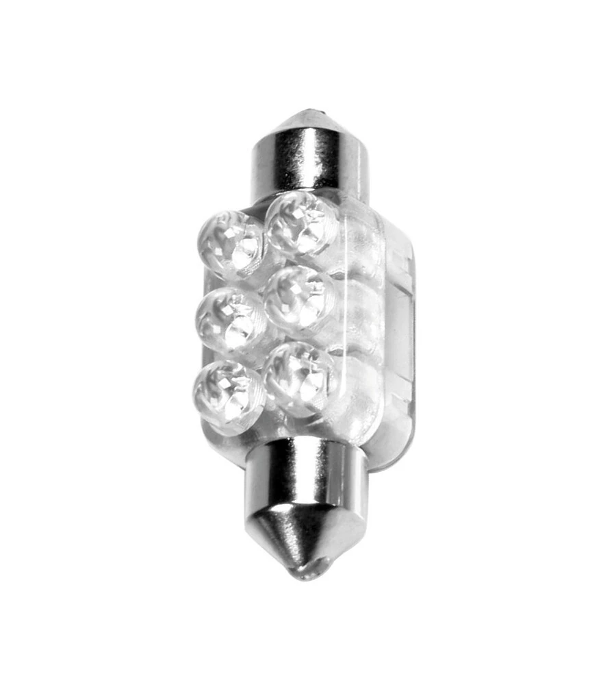 Lampada siluro 6 led 12v - 13x35 mm - sv8,5-8 - 1 pz  - d/blister - blu  58427