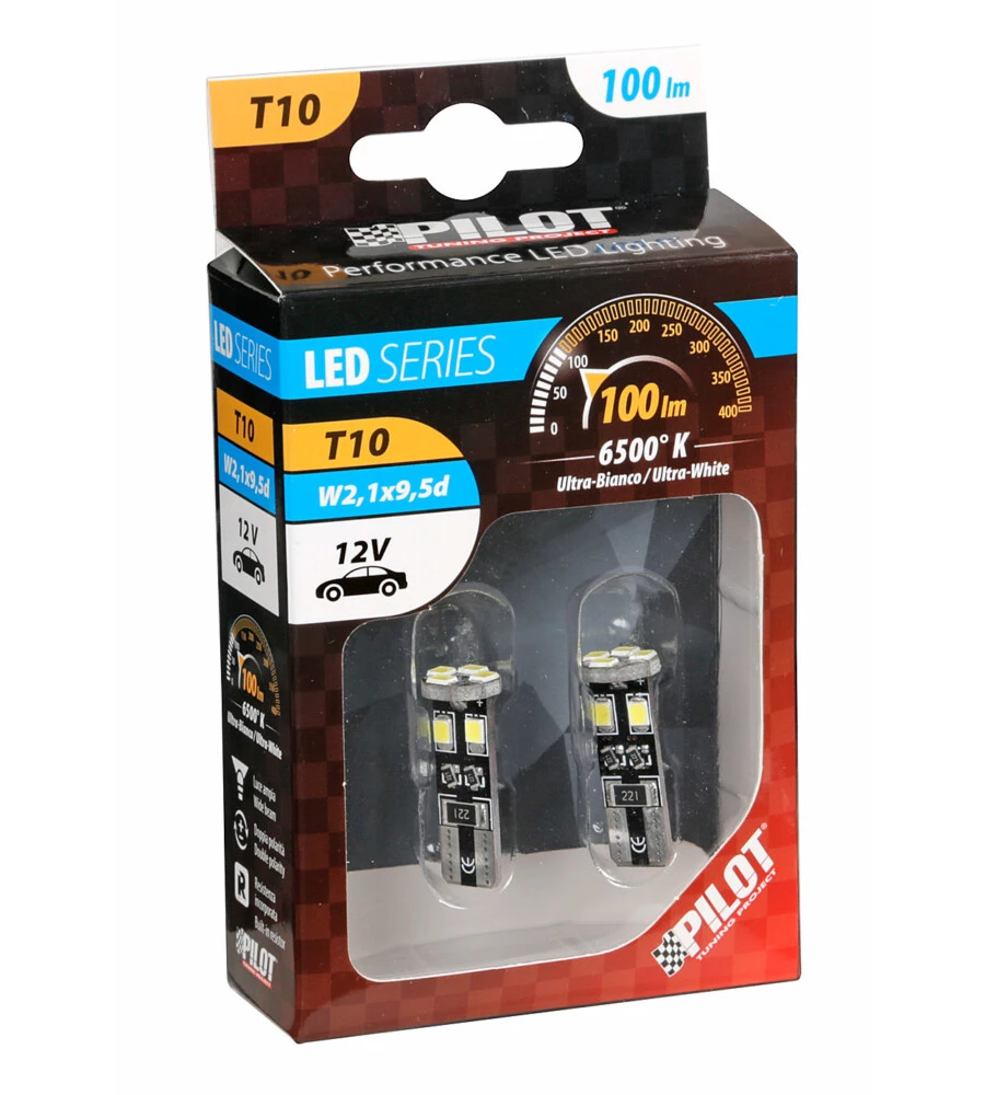 Lampada 12v hyper-led 24 - 8 smd x 3 chips - (t10) - trifocus - w2,1x9,5d - 2 pz  58464