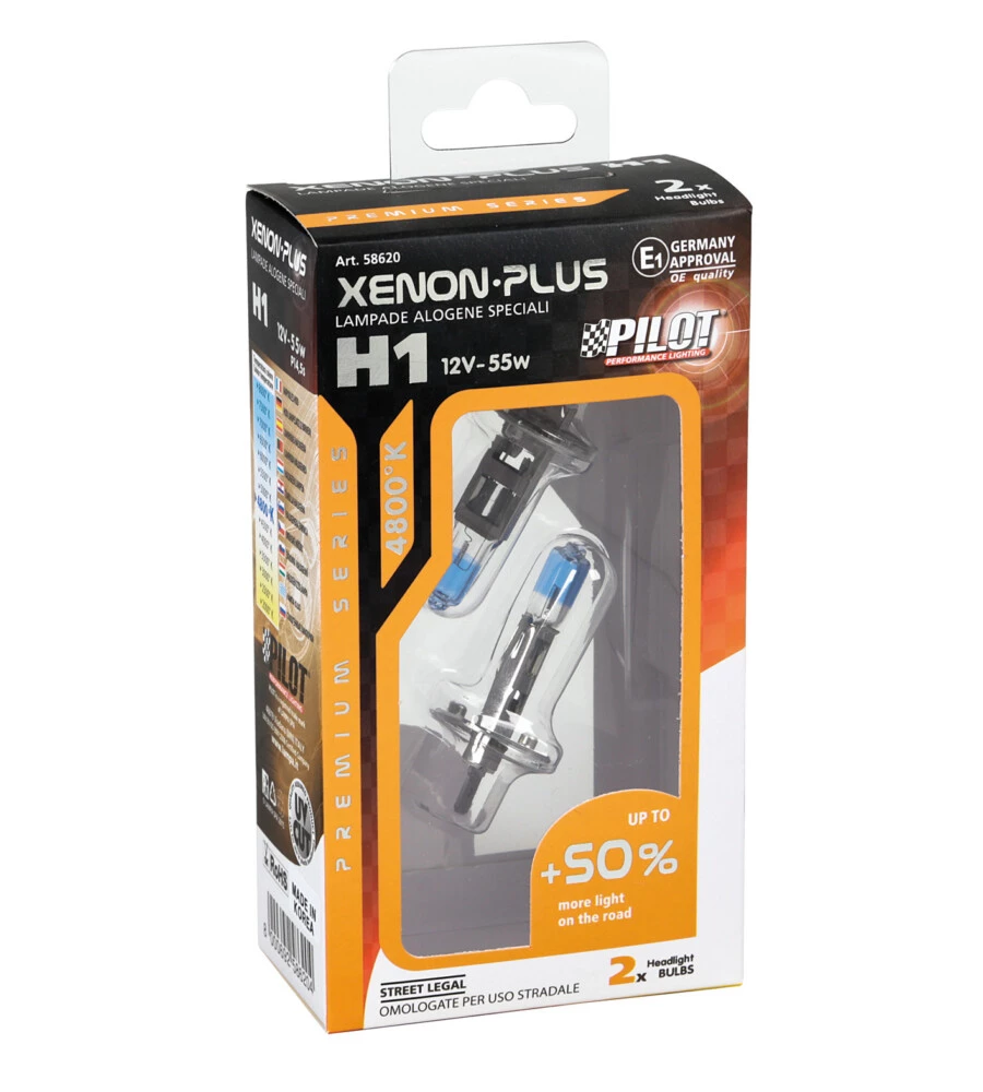 Lampada alogena 12v xenon plus +50% luce - h1 - 55w - p14,5s - 2 pz  - scatola  58620