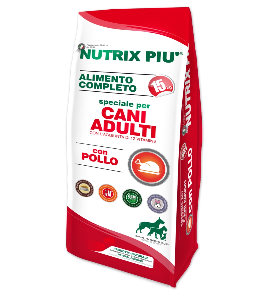 Alimento completo per cani adulti "nutrix piu' " con pollo - 15 kg.