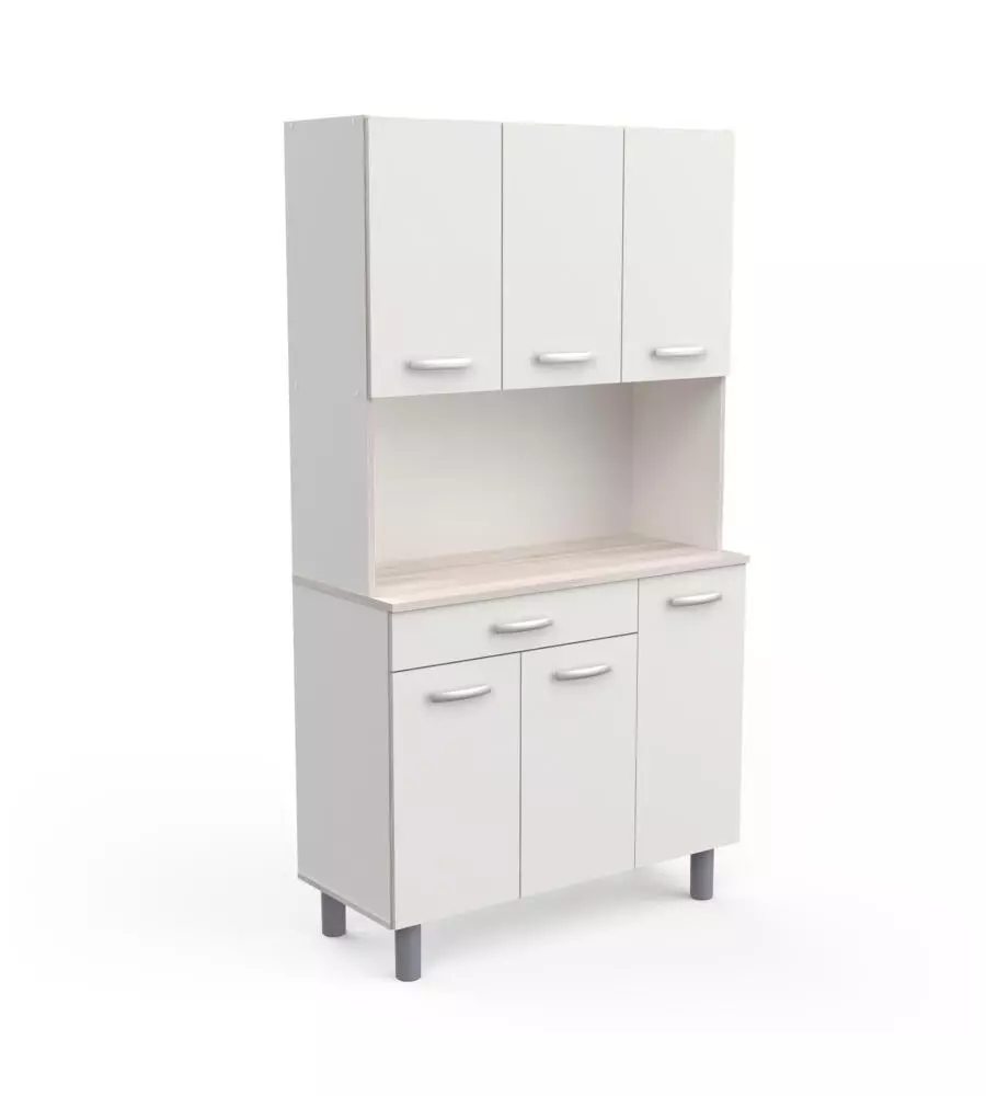 Mobile buffet con 6 ante e 1 cassetto bianco e acacia, 101x42,3x185,3 cm