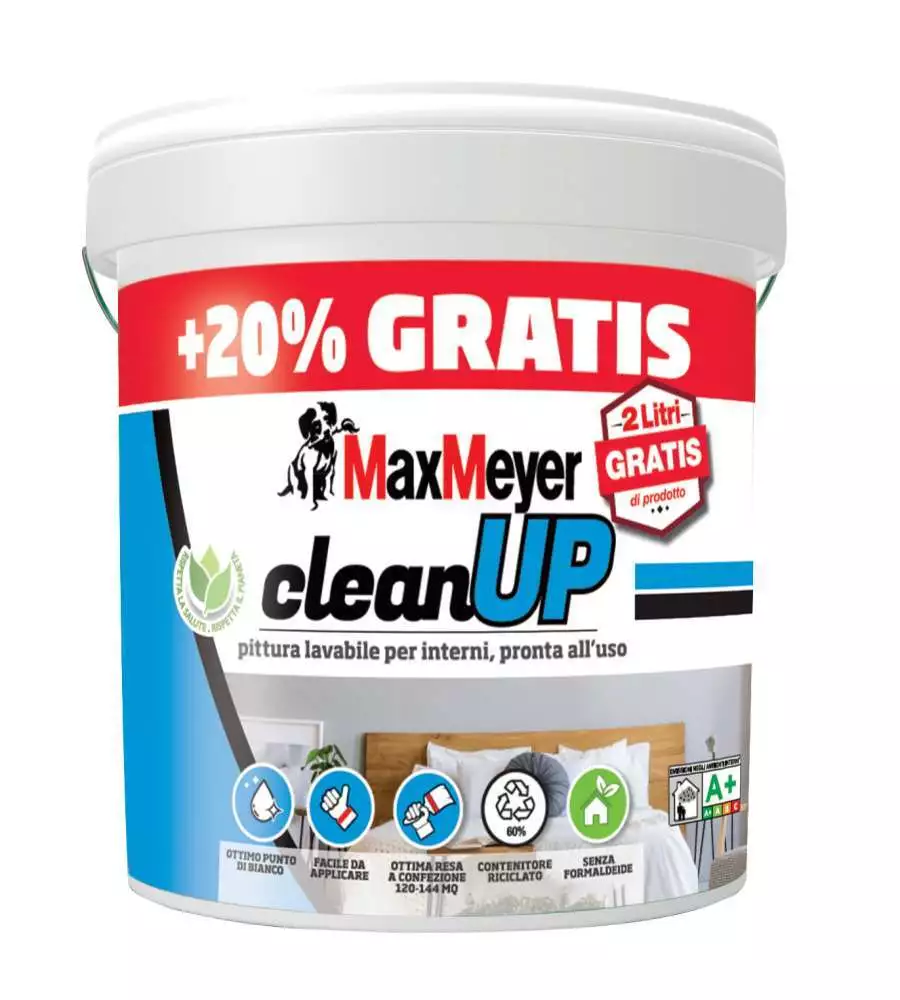 Pittura lavabile max meyer ""clean up pronta all'uso, 10lt + 2lt omaggio