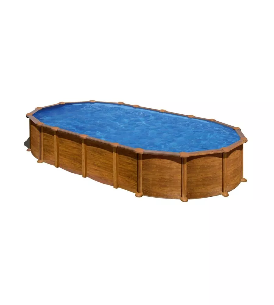 Piscina fuori terra ovale gre "amazonia" in acciaio effetto legno 730x375x132 - cod. kitprov7388wo