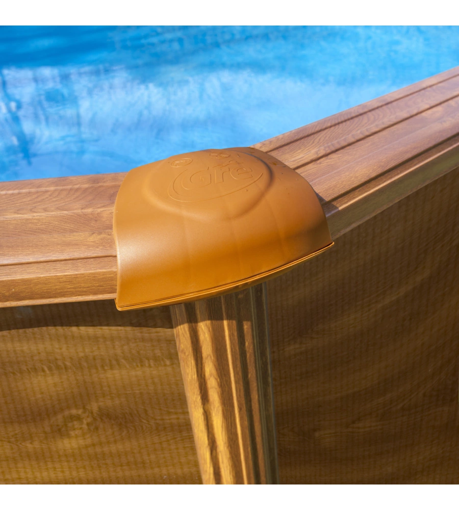 Piscina fuori terra ovale gre "amazonia" in acciaio effetto legno 730x375x132 - cod. kitprov7388wo