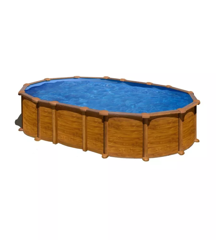 Piscina fuori terra ovale gre "amazonia" in acciaio effetto legno 610x375x132 - cod. kitprov6188wo