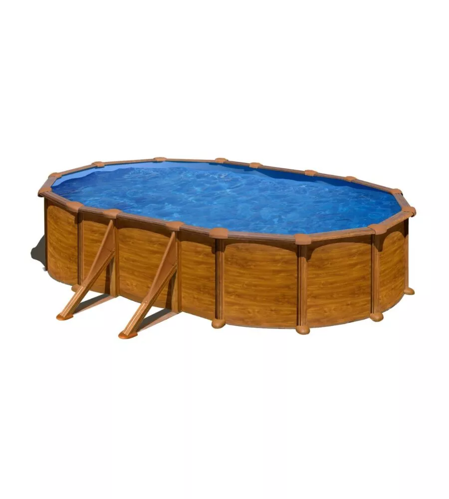 Piscina fuori terra ovale gre "mauritius" in acciaio effetto legno 610x375x132 - cod. kitprov618wo