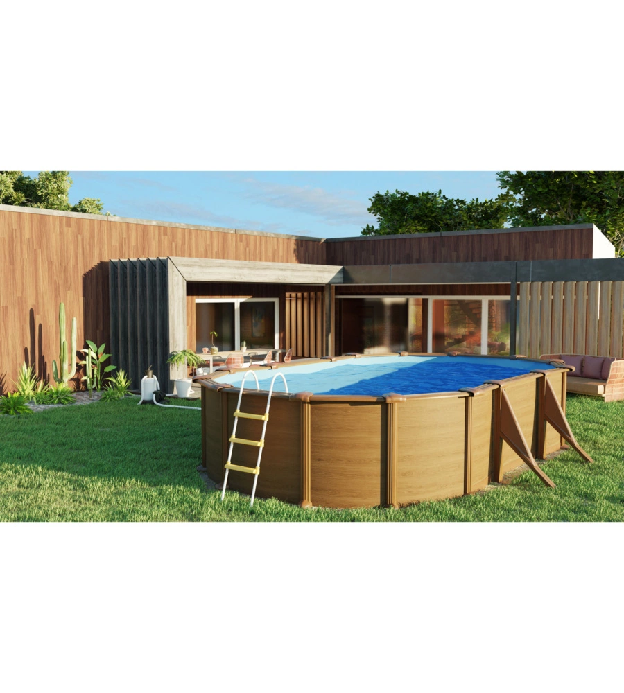 Piscina fuori terra ovale gre "mauritius" in acciaio effetto legno 500x300x132 - cod. kitprov508wo