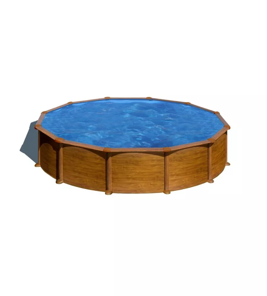 Piscina fuori terra rotonda gre "mauritius" in acciaio effetto legno 550x550x132 - cod. kitpr558wo