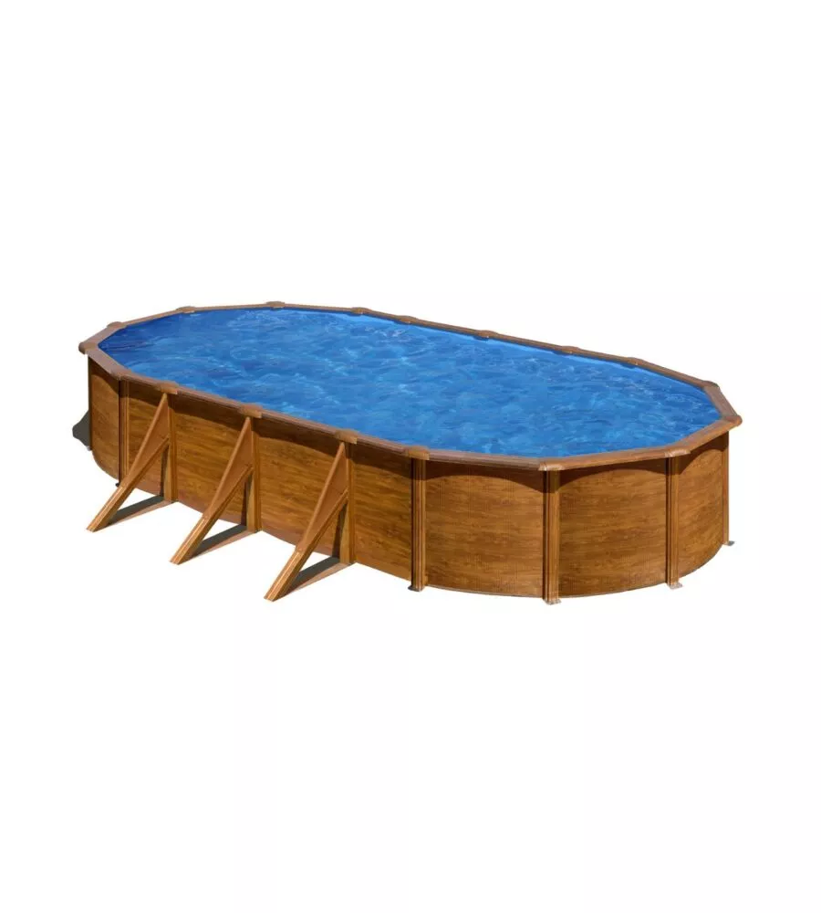 Piscina fuori terra ovale gre "pacific" in acciaio effetto legno 730x375x120 - cod. kit730w