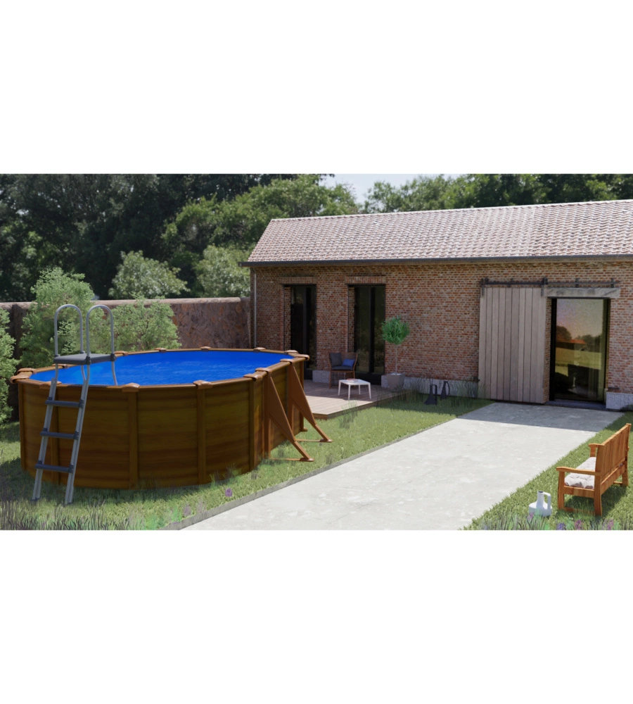 Piscina fuori terra ovale gre "pacific" in acciaio effetto legno 610x375x120 - cod. kit610w